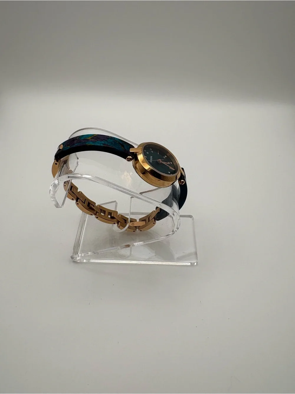 Fossil‎ Rose Gold Teal Dial Slim Bracelet Watch BQ3581 New Battery Works